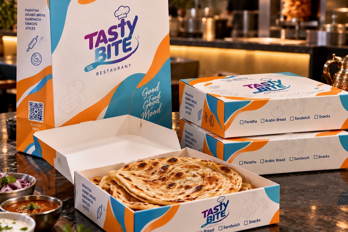 Custom printed paratha box in Oman - ADO The Creative Agency