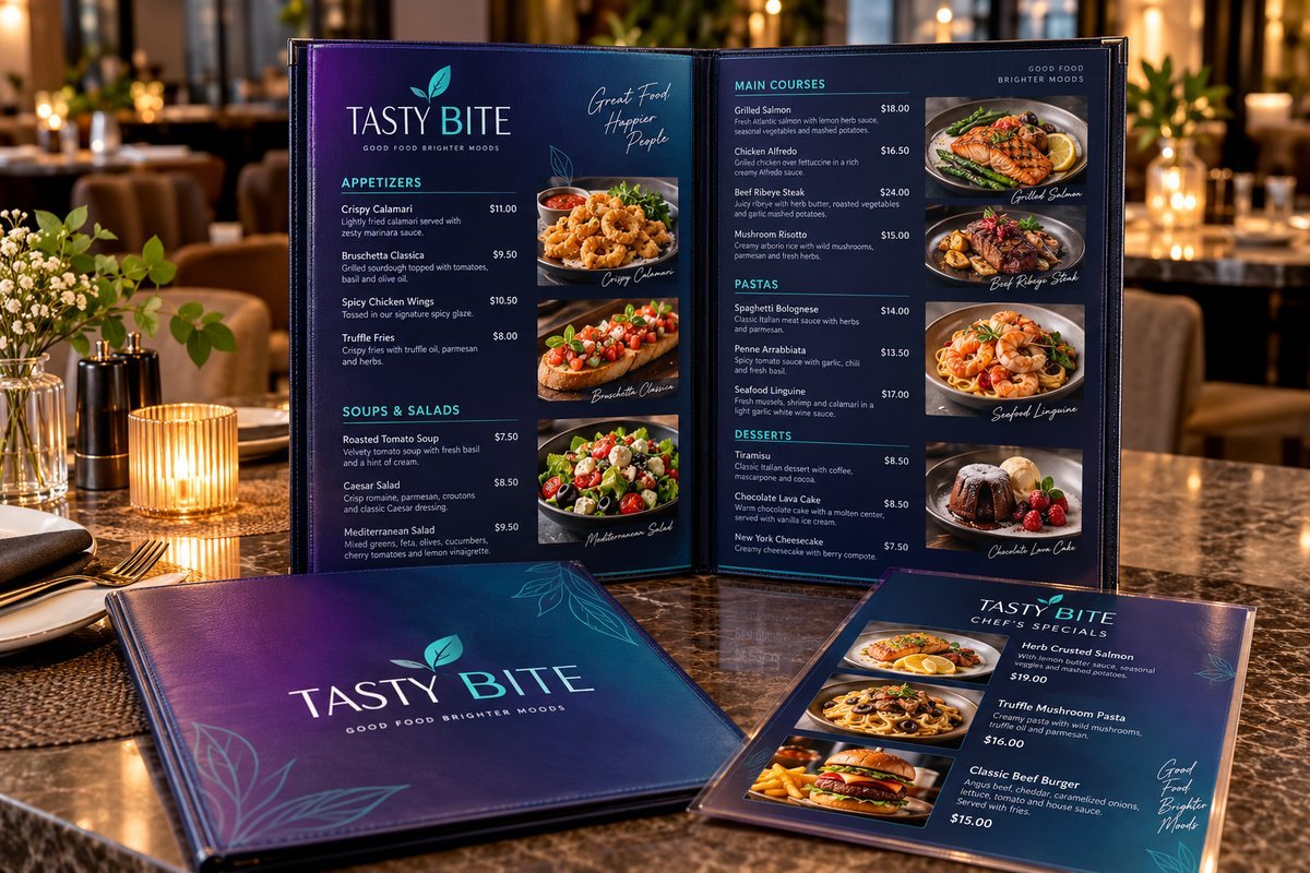 Restaurant menu design and printing in Oman - ADO The Creative Agency